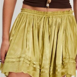 NWOT FP one third charm shine mini skirt in green and dark pink